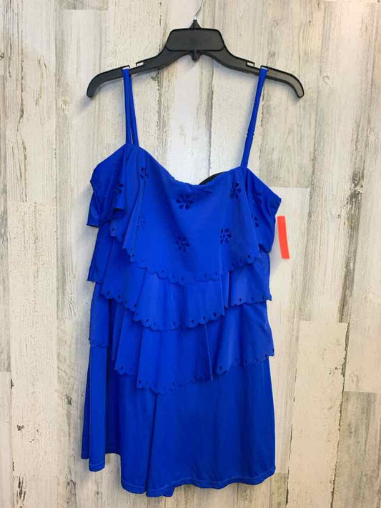 PRE-OWNED FIT 4U Swimwear Size 14 Blue Eyelet ONE PIECE Swimsuit/ONE PIECE SHORT