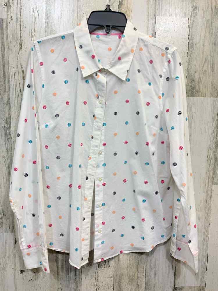 PRE-OWNED CROWN & IVY Tops Size L WHT/TEAL/PNK/BLK/ORG Polka Dot BUTTON UP Shirt
