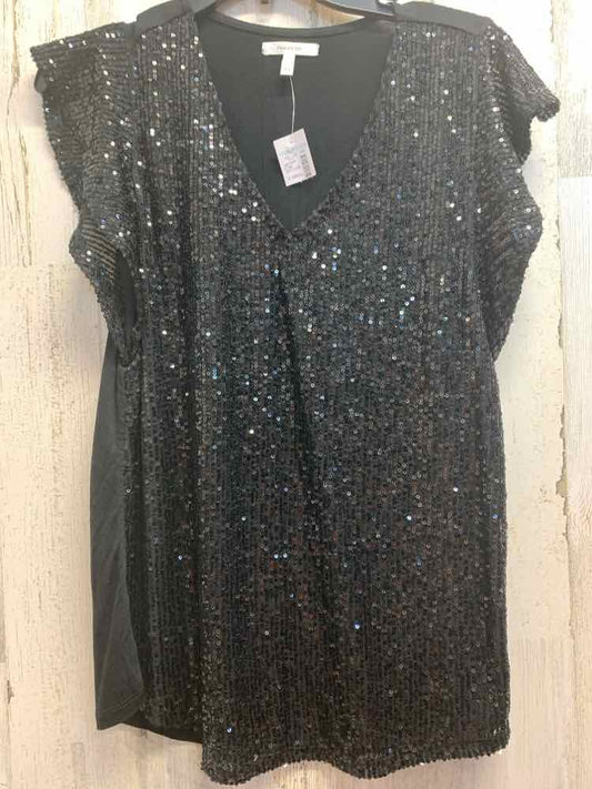 NWT MAURICES Tops Size S Black Sequined SHORT SLEEVES Blouse/BLACK SHORT SLEEVE