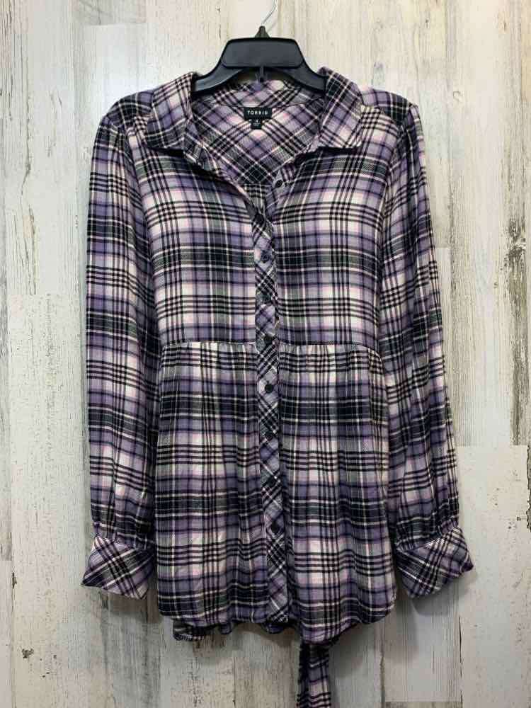 TORRID Tops Size 0 PUR/BLK/WHT Plaid PEPLUM Shirt