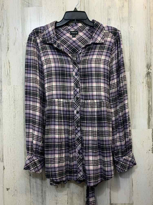 TORRID Tops Size 0 PUR/BLK/WHT Plaid PEPLUM Shirt