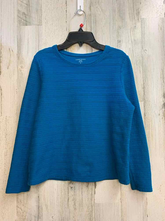 PRE-OWNED LAURA SCOTT Tops Size PM Blue LONG SLEEVES TOP/HORIZONTAL STRIPES