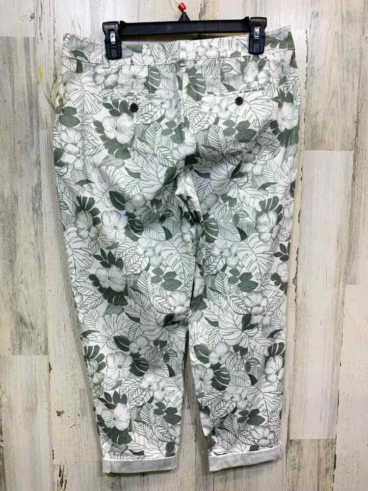 PRE-OWNED Size 10P TALBOTS SAGE/WHITE Floral CAPRI Pants/2 FRONT 2 BACK POCKETS