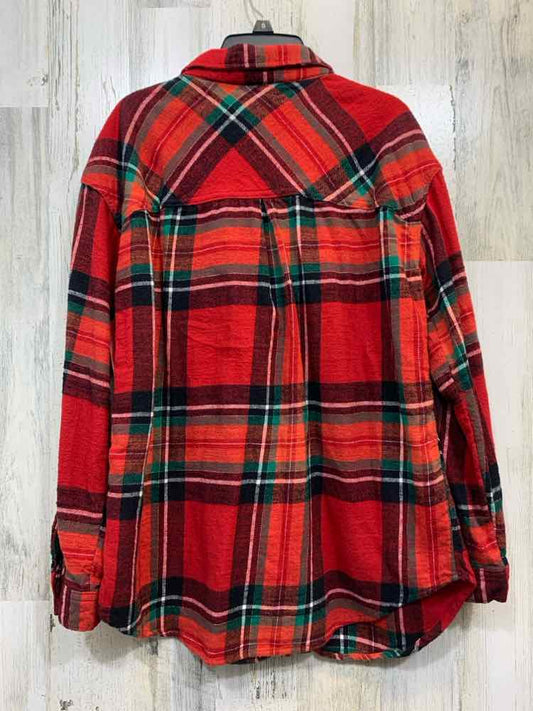 PRE-OWNED MAURICES Tops Size M RED/GREEN/WHITE Plaid BUTTON UP TOP/RED/GREEN/WHI
