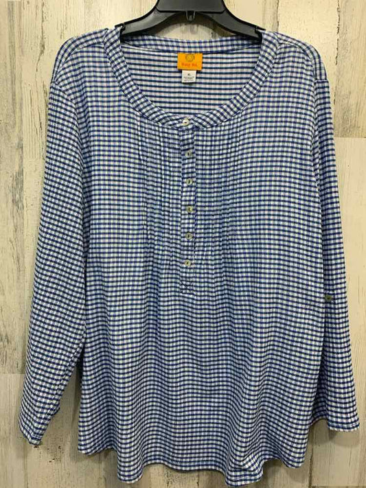PRE-OWNED RUBY RED Tops Size XL BLUE/WHITE Plaid LONG SLEEVE TOP/HALF BUTTON CRE