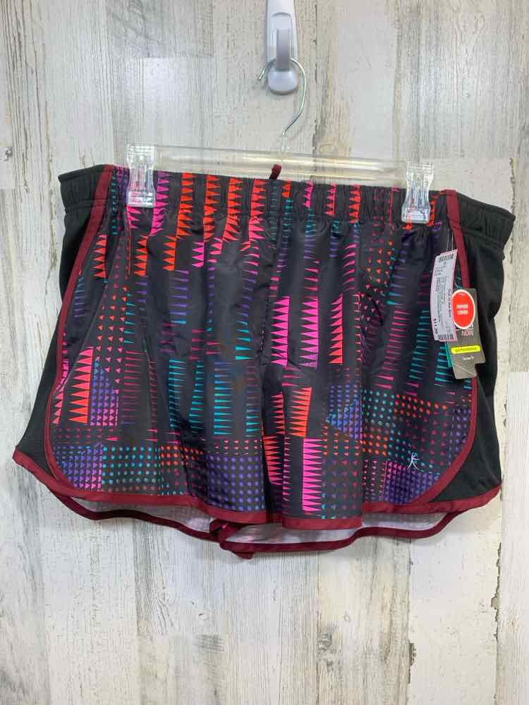 NWT DANSKIN Activewear XL BLACK/FUSH/TEAL/PRPL ABSTRACT SHORTS Activewear Bottom