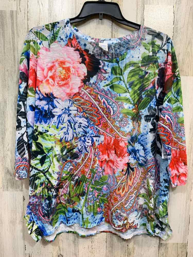 NWT TIME AND TRUE Tops Size XL Multi-Color PAISLEY & FLORAL 3/4 LENGTH Shirt/MUL