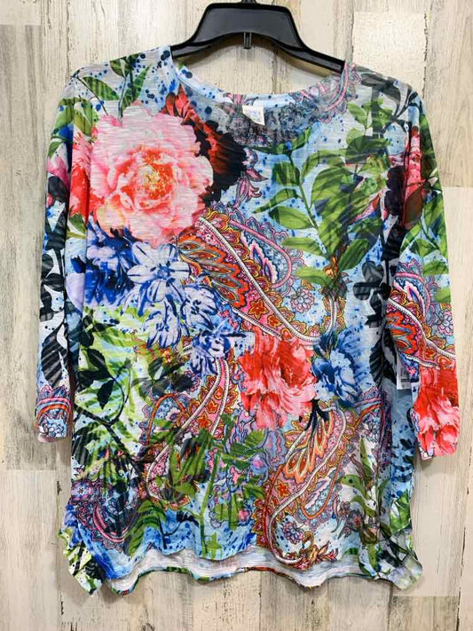 NWT TIME AND TRUE Tops Size XL Multi-Color PAISLEY & FLORAL 3/4 LENGTH Shirt/MUL