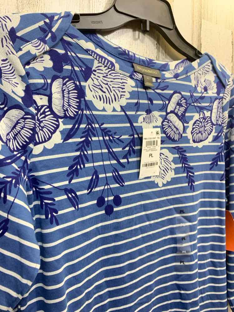 NWT STYLE & CO Tops Size PL LGT BLU/BLU/WHT STRIPE/FLORAL 3/4 SLEEVE Blouse