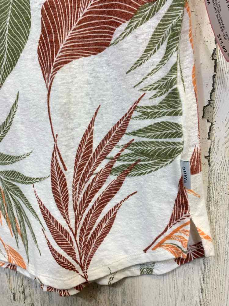 PRE-OWNED ORVIS Tops Size M BIEGE/ORANGE/GRN/BRWN TROPICAL SHORT SLEEVES Shirt/T