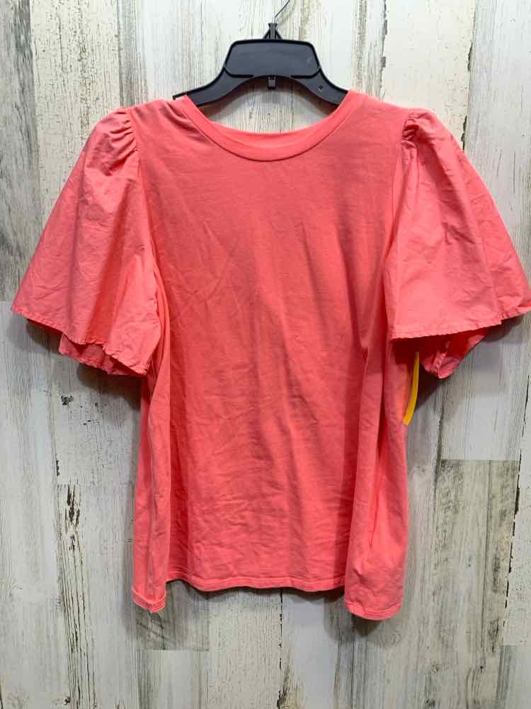 PRE-OWNED A NEW DAY Tops Size L Pink Solid PUFF SLEEVES Shirt/SHORT SLEEVE PINK