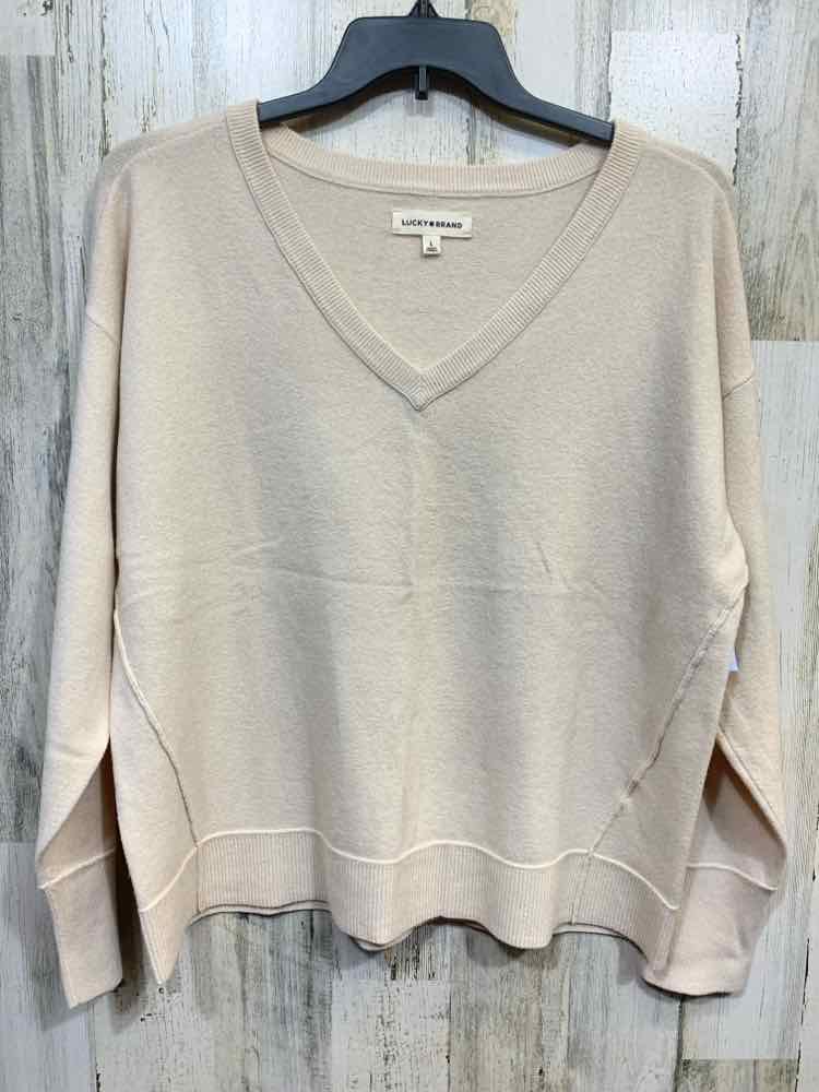PRE-OWNED LUCKY & COCO Size L Tops Cream LONG SLEEVES V NECK PULLOVER