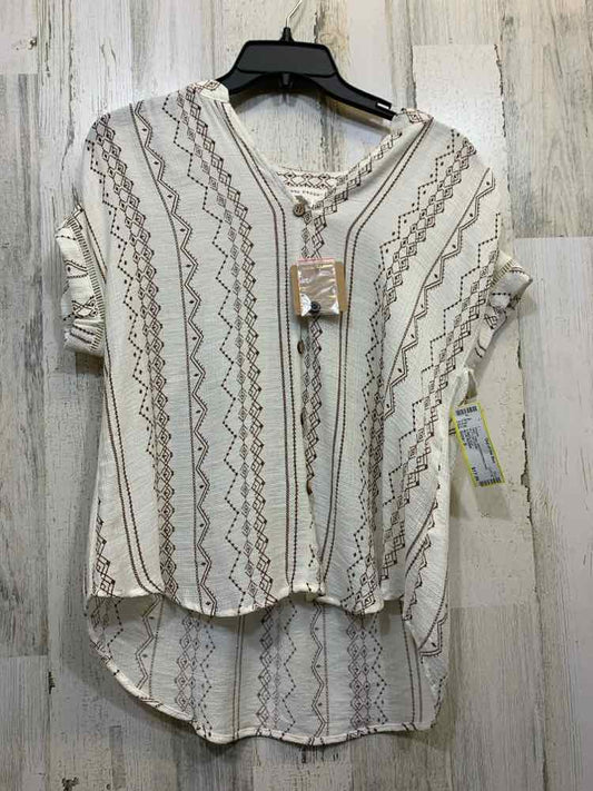 NWT BLUE PEPPER Tops Size S WHITE/BROWN Print BUTTON DOWN Blouse