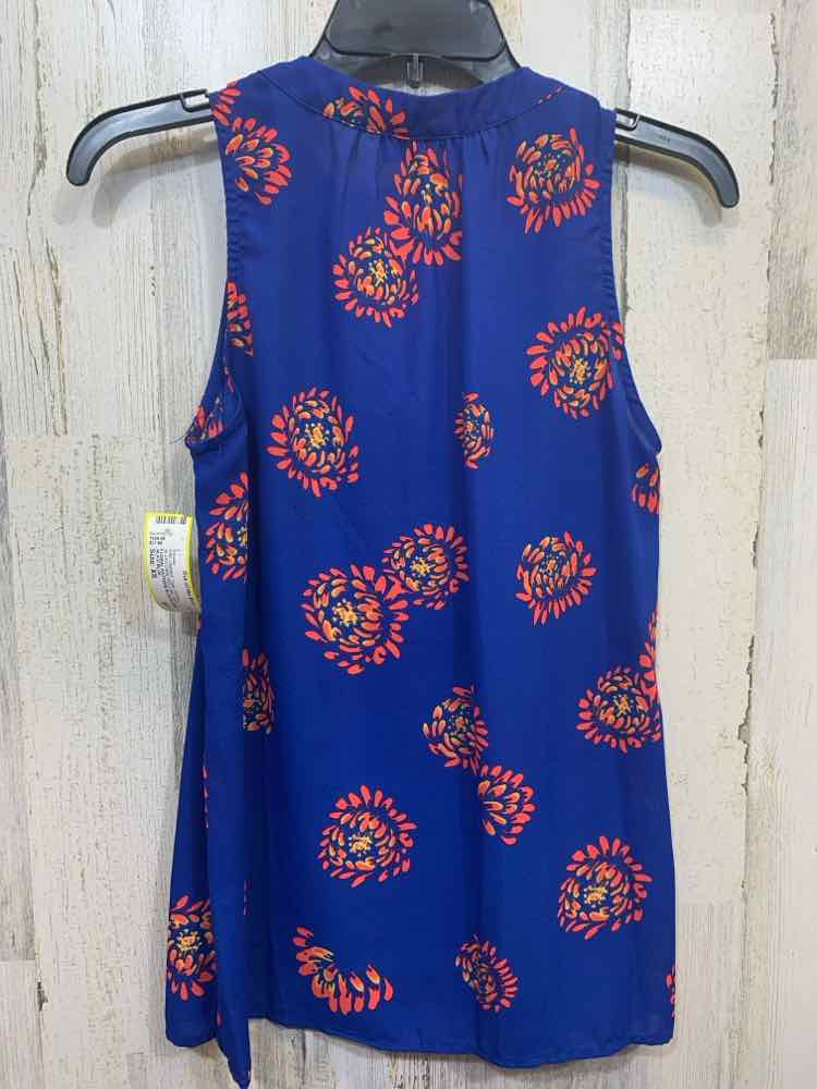 PRE-OWNED ALICE BLUE Tops Size XS ROYAL BLUE/CORAL/YELLOW Floral Blouse/FLORAL P