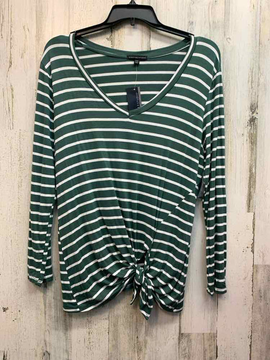 NWT SIGNATURE STUDIO Tops Size L GRN/WHT Stripe LONG SLEEVES TOP
