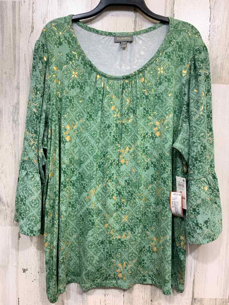 NWT STYLE & CO/ SPORADIC METALLIC PRINT LONG SLEEVE TOP W/ GATHERED NECKLINE