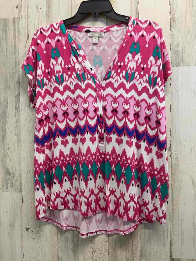 PRE-OWNED DANA BUCHMAN Tops Size L FUCHSIA/TEAL/WHITE/BLACK ABSTRACT Shirt/ABSTR