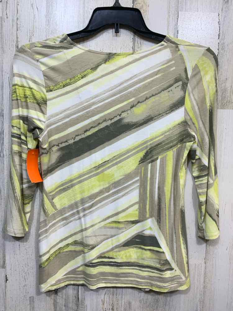 PRE-OWNED CHICOS PLATINUM Tops Size 0 WHT/TAN/GRN 3/4 SLEEVE Blouse