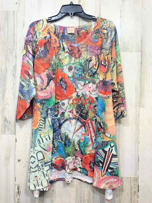 PRE-OWNED ET LOIS PLUS SIZES Size 1X Multi-Color ABSTRACT 3/4 LENGTH Shirt/MULTI