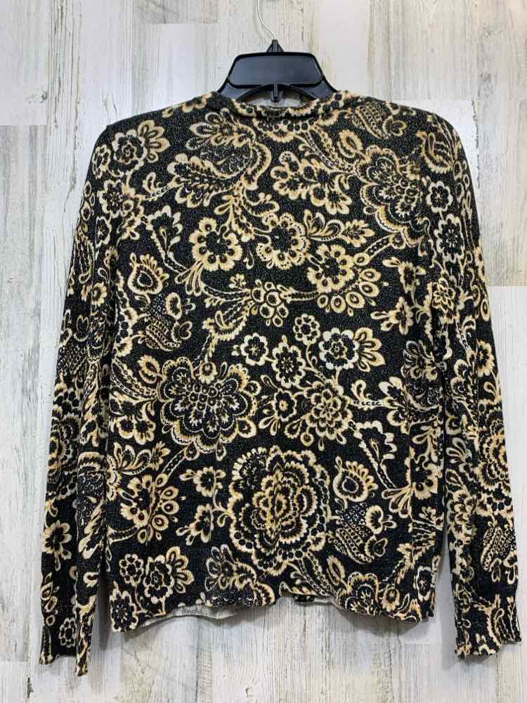 TALBOTS Tops Size M BLK/GOLD FLORAL/PAISLEY CARDIGAN Cardigan