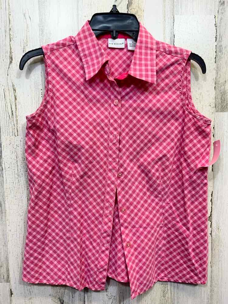 PRE-OWNED KIM ROGERS Size S SHADES OF PINK Checkered SLEEVELESS BUTTON UP Shirt