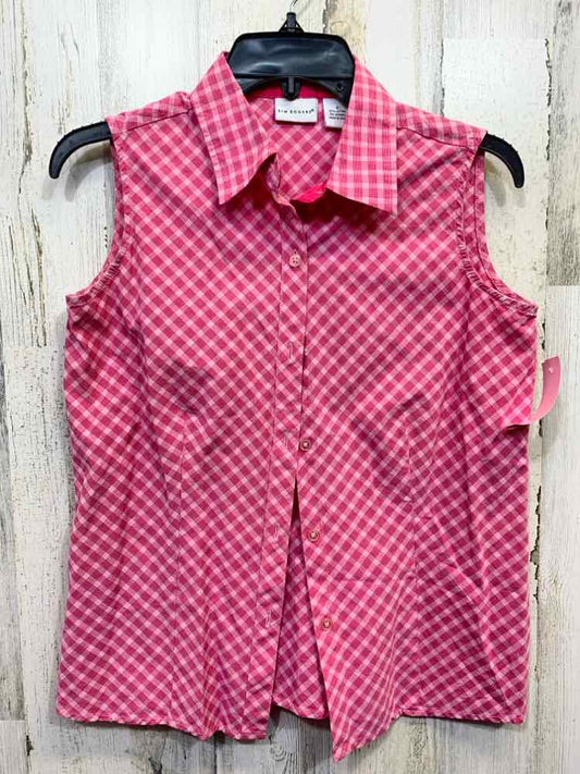 PRE-OWNED KIM ROGERS Size S SHADES OF PINK Checkered SLEEVELESS BUTTON UP Shirt