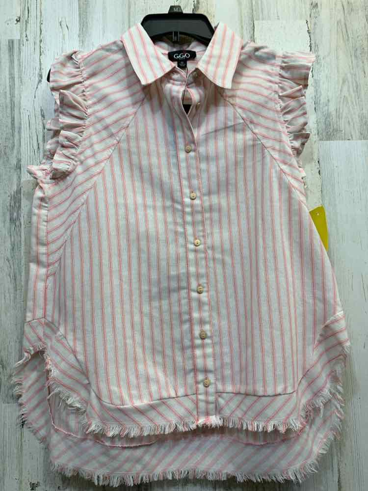 NWT GIGIO Tops Size M WHITE/PINK Stripe BUTTON DOWN Blouse