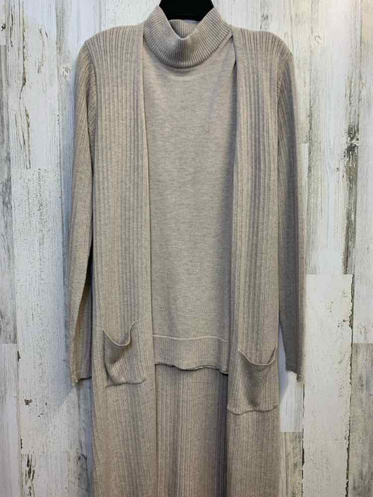 PRE-OWNED JOSEPH A Tops Size XL Beige RIBBED 2PC Cardigan/2 PIECE SET (SLEEVELES