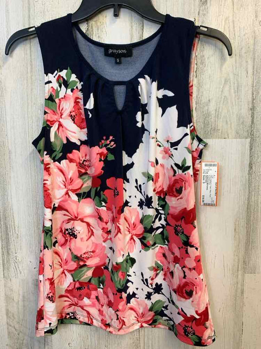 PRE-OWNED GRAYSON Tops Size S Navy Floral SLEEVELESS TOP