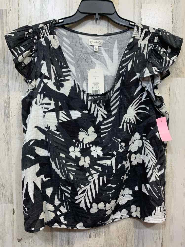 NWT WONDERLY Tops Size L GRAY/WHITE TROPICAL SHORT SLEEVES Shirt/SHORT SLEEVE TR