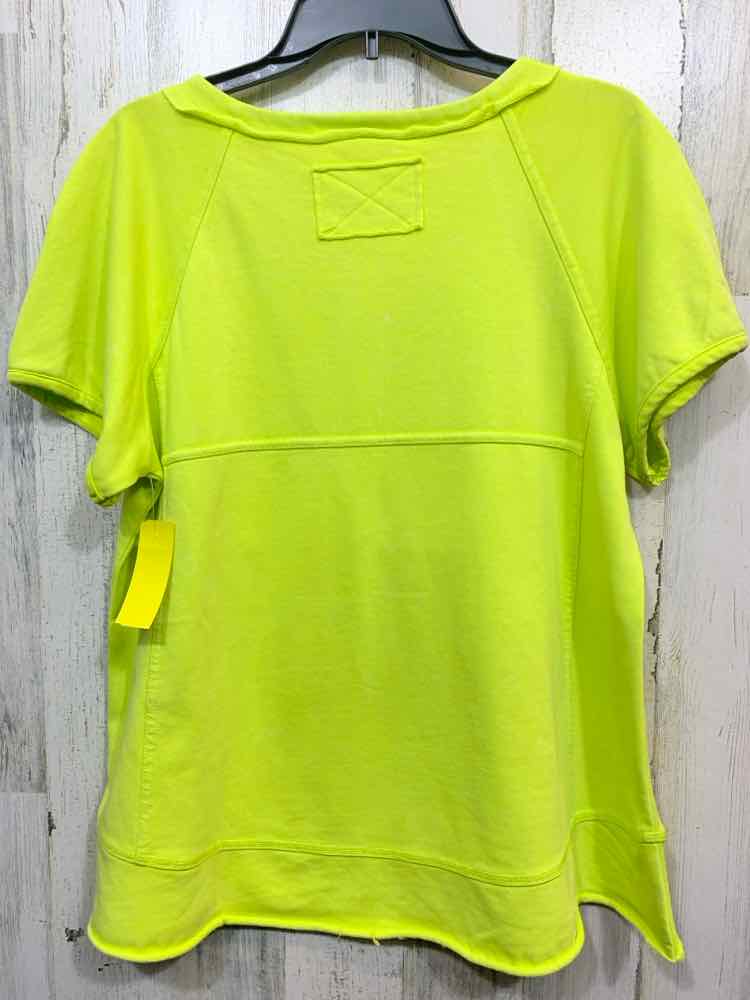 NWT JODIFL Tops Size L Lime Green SHORT SLEEVES/SCOOP NECKLINE/RAW EDGES Blouse