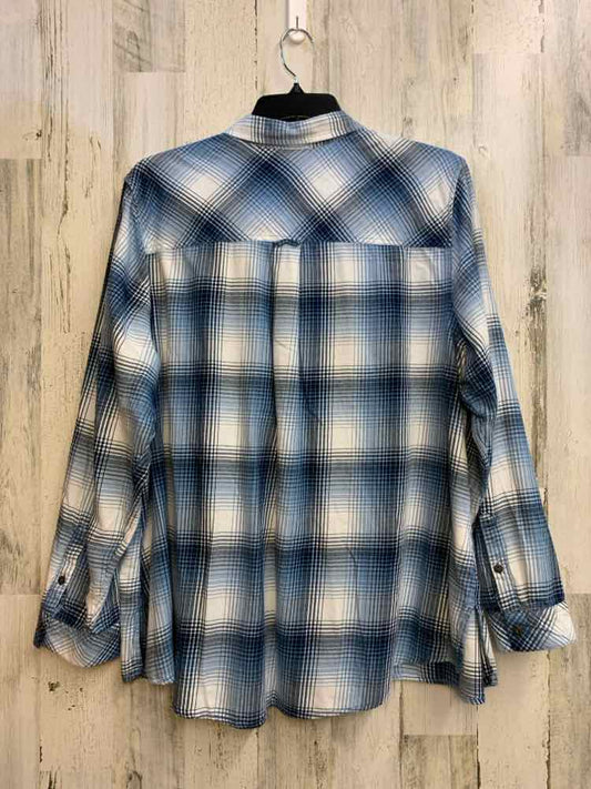 SONOMA PLUS SIZES Size 3X LT BLUE/WHT Plaid LONG SLEEVES Shirt