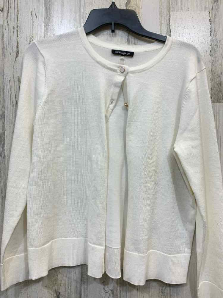 PRE-OWNED CABLE&GAUGE Tops Size PXL Cream Solid BUTTON DOWN Cardigan/SCOOP NECK
