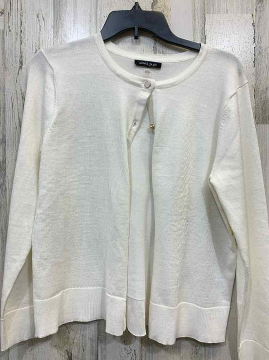 PRE-OWNED CABLE&GAUGE Tops Size PXL Cream Solid BUTTON DOWN Cardigan/SCOOP NECK