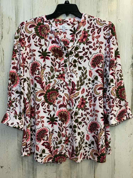 KIM ROGERS PLUS SIZES Size 1X WINE/WHT/PINK Floral 3/4 LENGTH TOP