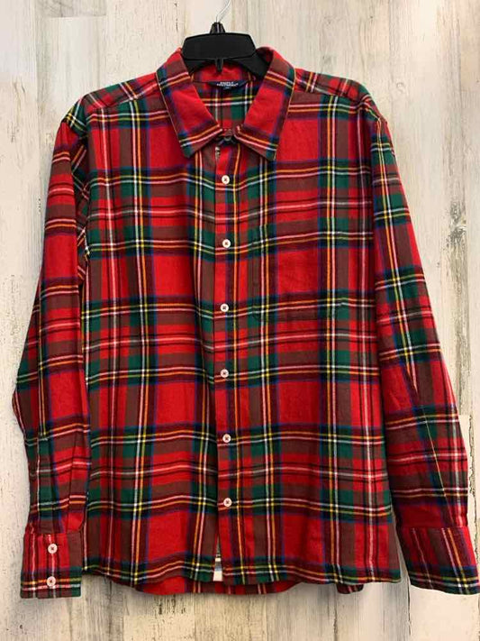 PRE-OWNED SIMPLY SOUTHERN Tops Size M PLAID Plaid LONG SLEEVES TOP/RED/GREEN/WHI