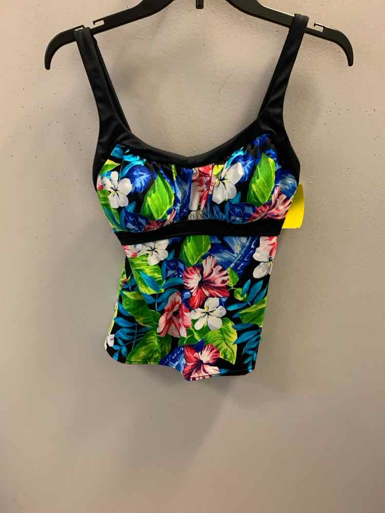 CARIBBEAN JOE Swimwear Size 12 BLK/PNK/AQUA/BLU/WHT/GRN Floral Swimsuit