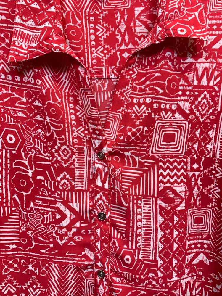 PRE-OWNED N TOUCH Tops Size L RED/WHITE 3/4 SLEEVE Blouse