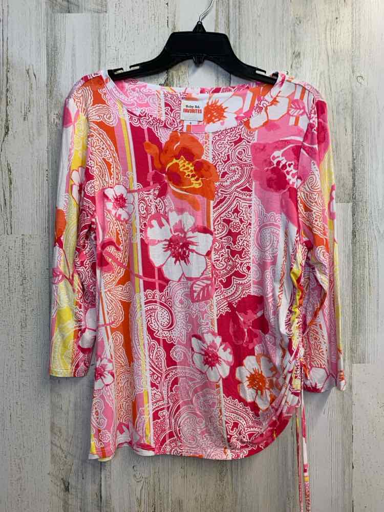 RUBY RD Tops Size S PINK/WHT/ORG FLORAL/PAISLEY 3/4 LENGTH TOP