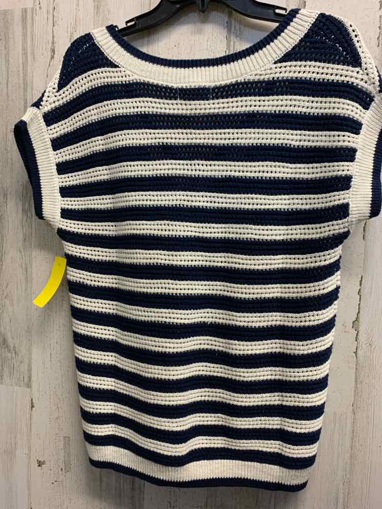 NWT BLUE PEPPER Tops Size S BLUE/WHITE Crochet KNIT Stripe SHORT SLEEVES Blouse