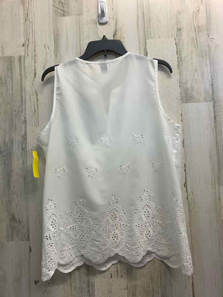 PRE-OWNED EMORY ROSE Tops Size L White Floral SLEEVELESS Blouse/WHITE FLORAL SLE