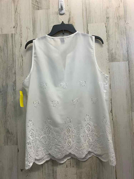 PRE-OWNED EMORY ROSE Tops Size L White Floral SLEEVELESS Blouse/WHITE FLORAL SLE