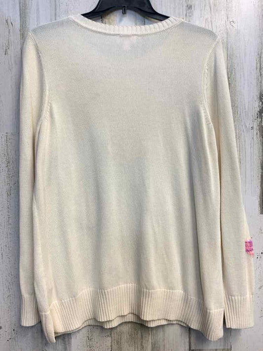 PRE-OWNED BELLE Tops Size L Cream HEARTS SWEATER/CREAM COLORED LONG SLEEVE SWEAT