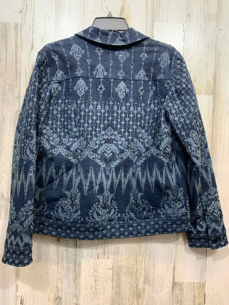 CHICO'S/PATTERNED BEAD/SEQUIN EMBELLISHED BUTTON FRONT DENIM JACKET