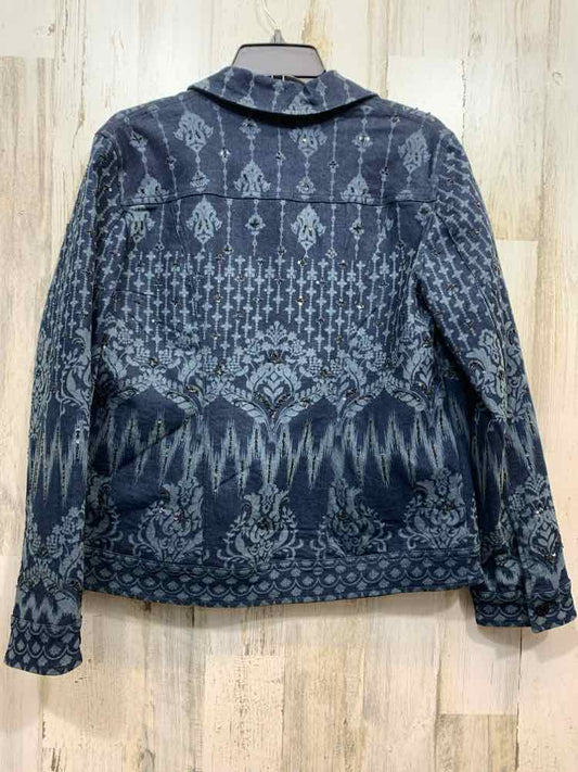 CHICO'S/PATTERNED BEAD/SEQUIN EMBELLISHED BUTTON FRONT DENIM JACKET