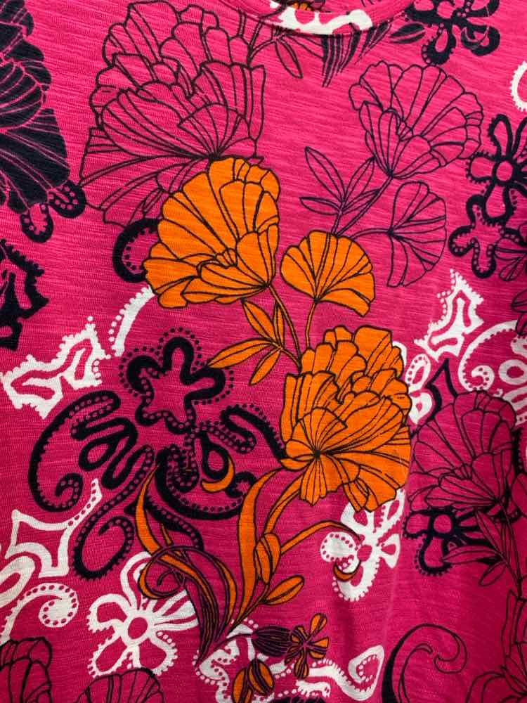 PRE-OWNED CHICO'S Tops Size 0 WHT/PNK/YEL Floral ELBOW SLEEVE Blouse