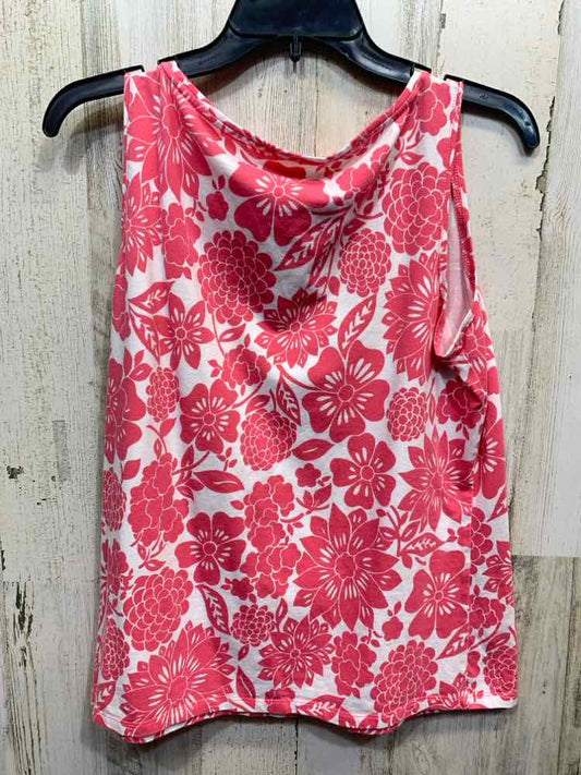 PRE-OWNED TALBOTS Tops Size LP PINK/WHITE TROPICAL TANK TOP Tank Top/TROPICAL PA