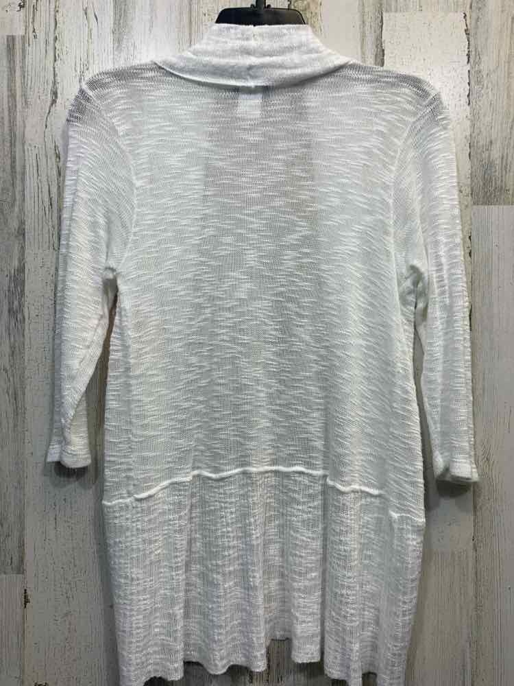 PRE-OWNED DOTS Tops Size L White 3/4 SLEEVE Cardigan/OPEN FRONT