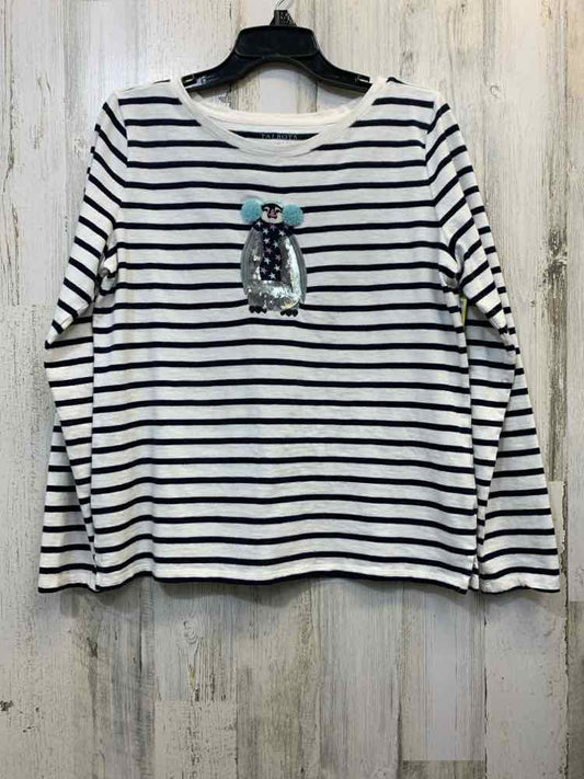 PRE-OWNED TALBOTS Tops Size M WHITE/NAVY PENGUIN LONG SLEEVES TOP/WHITE/NAVY STR