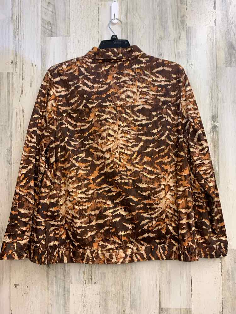 ALFRED DUNNER Tops Size 16W BROWN/GOLD Animal Print JACKET Jacket